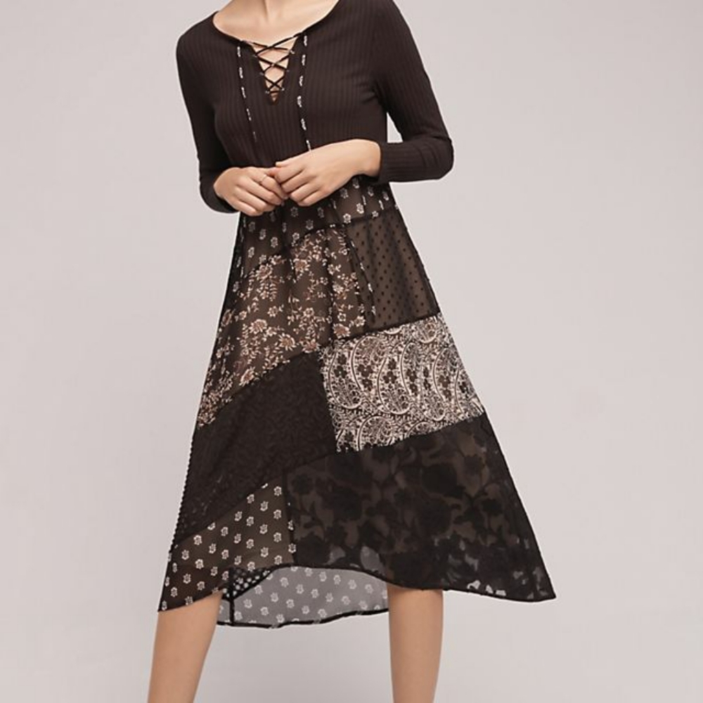 Anthropologie Maeve Belle Noir Patchwork Dress - L